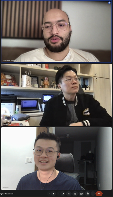 Hans on a video call with clients